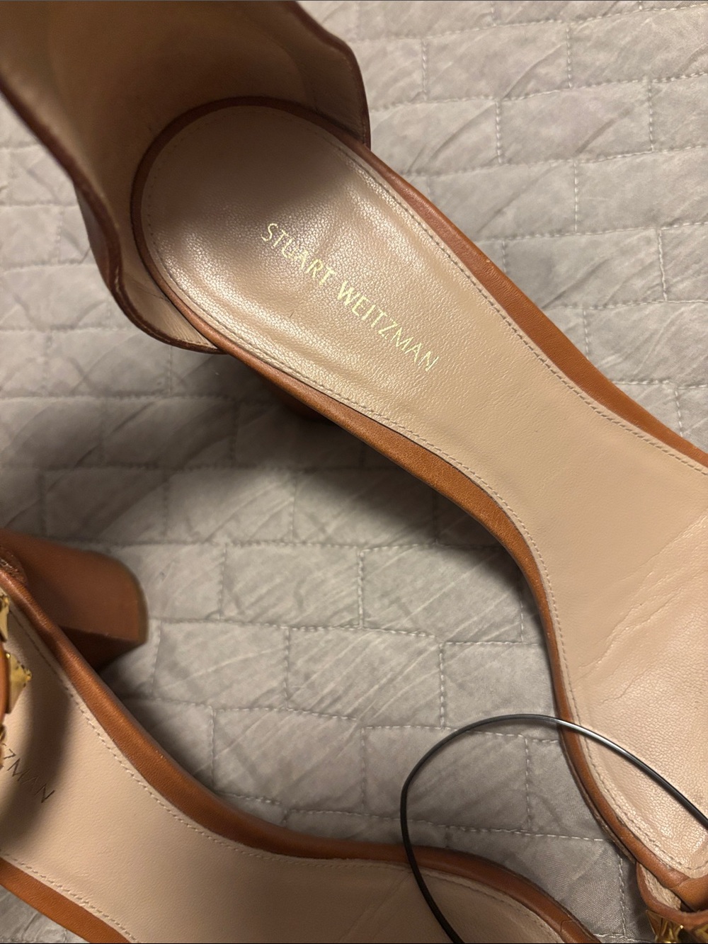 Stuart Weitzman Women's Tan Leather Block Heel Sandals - Picture 2 of 8